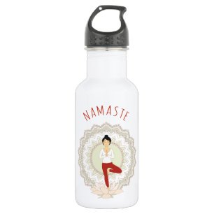 Botella De Agua Namaste en la actitud del árbol - mujer de Asana