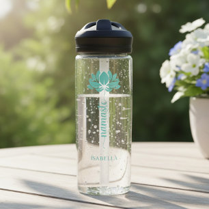 Botella De Agua Namaste Flor de Loto Azul Moderno Nombre Personali
