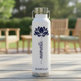 Botella De Agua Namaste Flor de Loto Azul Nombre Personalizado Mod