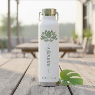 Botella De Agua Namaste Flor de Loto Nombre Personalizado