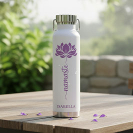 Botella De Agua Namaste Flor de Loto Nombre Personalizado Moderno