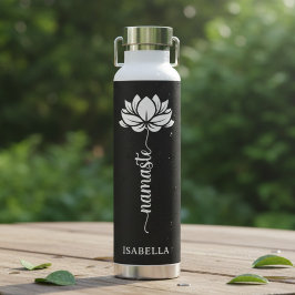 Botella De Agua Namaste Flor de Loto Nombre Personalizado Moderno
