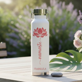 Botella De Agua Namaste Flor de Loto Nombre Personalizado Moderno