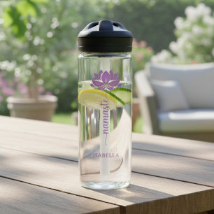 Botella De Agua Namaste Flor de Loto Nombre Personalizado Moderno