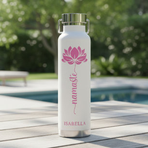 Botella De Agua Namaste Flor de Loto Rosa Nombre Personalizado Mod