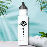 Botella De Agua Namaste Lotus Flower Nombre personalizado moderno<br><div class="desc">Namaste Black Lotus Flower Modern Personalized Name Sports Fitness Yoga Stainless Steel Water Bottle incluye una flor de loto negro con el texto "namaste" en escritura moderna de caligrafía escrita a mano y personalizada con tu nombre. Perfecto regalo para amigos y familia por cumpleaños, Navidades, Día de la Madre, mejores...</div>