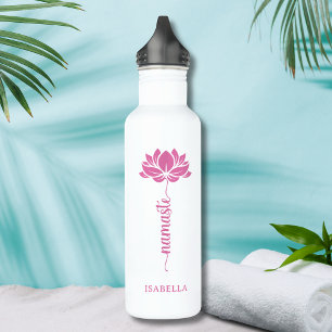 Botella De Agua Namaste Pink Lotus Flower Nombre personalizado mod