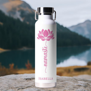 Botella De Agua Namaste Pink Lotus Flower Nombre personalizado mod
