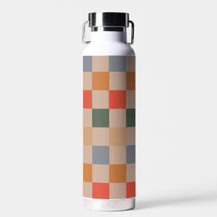 Botella De Agua Naranja azul beige Brown Checkered Gingham Pattern