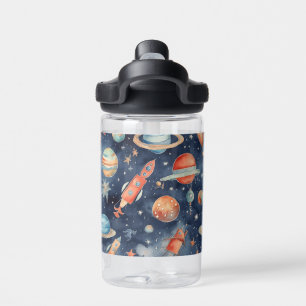 Botella De Agua Naranja azul de la acuarela del planeta del niño p