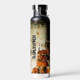 Botella De Agua Naranja blanco Guay viejo grafiti de pared de ladr