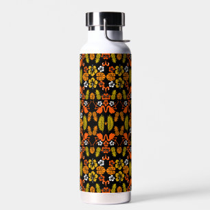 Botella De Agua Naranja brillante Floral Tropical Patterado