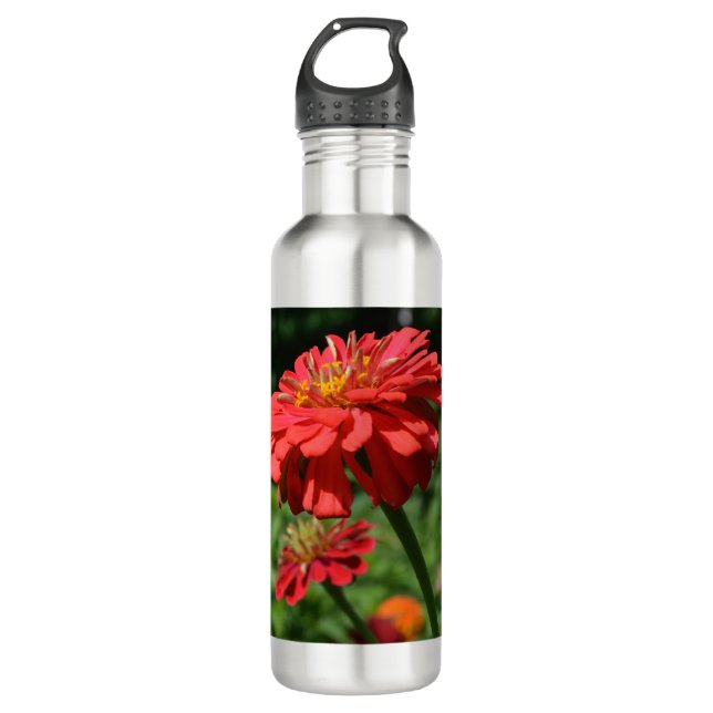 Botella De Agua Naranja daisy, zinnia, cosmo, jardín de girasoles (Anverso)