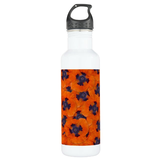 Botella De Agua Naranja de escarlata Poppy patrón sin soldadura (Anverso)
