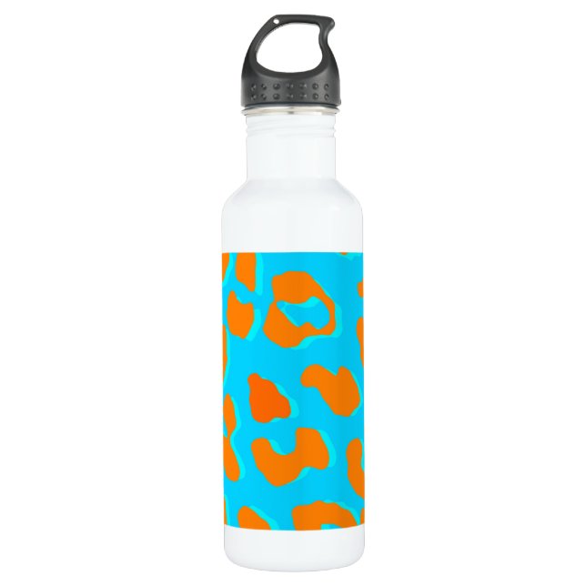 Botella De Agua Naranja de impresión Leopardo Azul (Anverso)