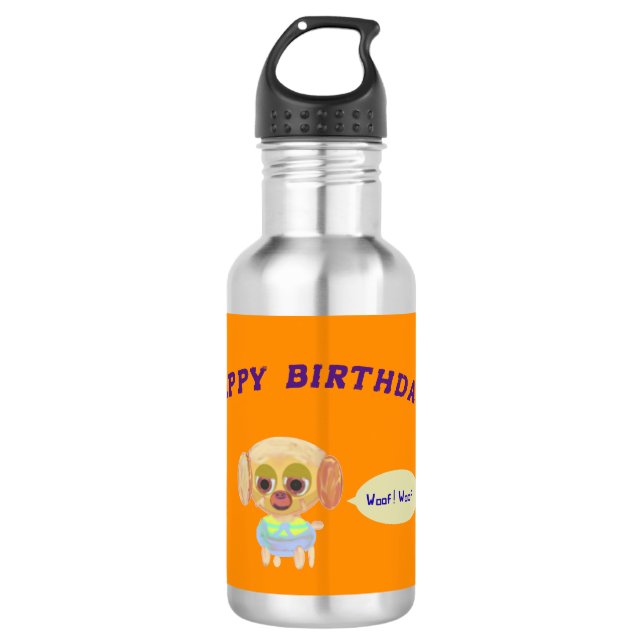 Botella De Agua Naranja Feliz Cumpleaños (Anverso)