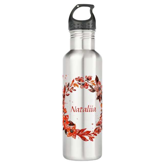 Botella De Agua Naranja Floral (Anverso)