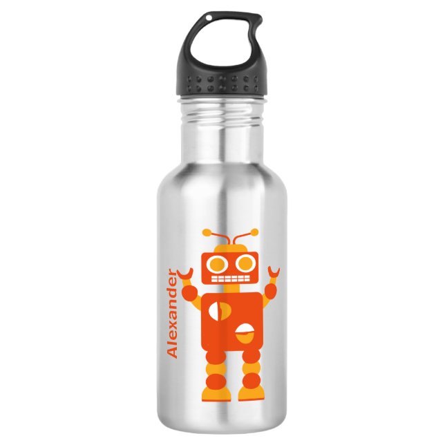 Botella De Agua Naranja infantil Loco Niño Robot Personalizado (Anverso)