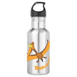 Botella De Agua Naranja lindo y gracioso personalizado pterodáctil
