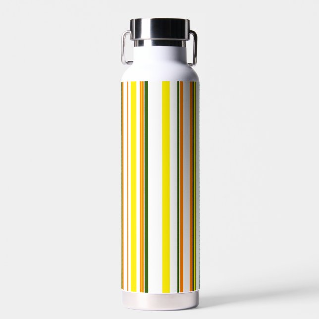 Botella De Agua Naranja moderno de moda franjas blancas amarillas (Delantero)