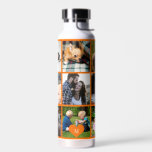 Botella De Agua Naranja moderno personalizado de monograma de foto<br><div class="desc">Añade 9 fotos familiares, niños, mascotas o mejores amigos y crea tu propia botella de agua de la cuadrícula de collage con tu nombre de monograma inicial dentro de un corazón naranja. Fácil de personalizar con las imágenes cuadradas y la letra de su personalizado. Puede ser un buen regalo para...</div>