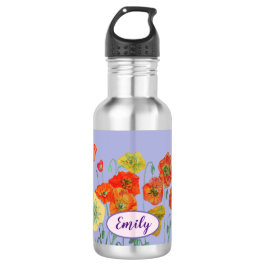 Botella De Agua Naranja Poppies Florales Pastel púrpura Lilac