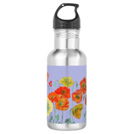 Botella De Agua Naranja Poppies Florales Pastel púrpura Lilac