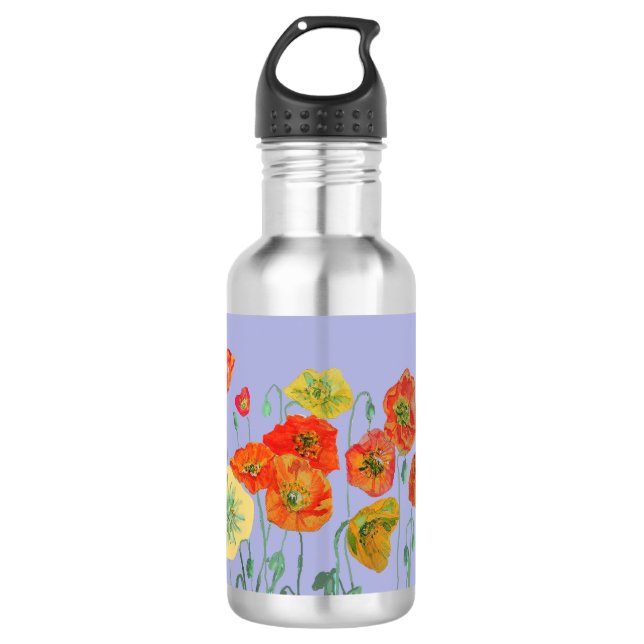 Botella De Agua Naranja Poppies Florales Pastel púrpura Lilac (Anverso)