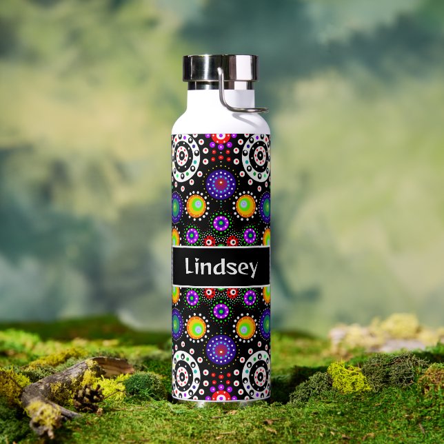 Botella De Agua Naranja púrpura personalizado Punto negro Mandala (Exterior)