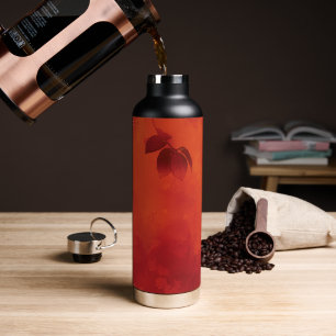 Botella De Agua Naranja quemado Persimmon Abstrato de hojas otoño