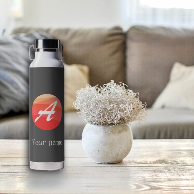 Botella De Agua Naranja rojo amarillo Monograma A inicial (Subido por el creador)