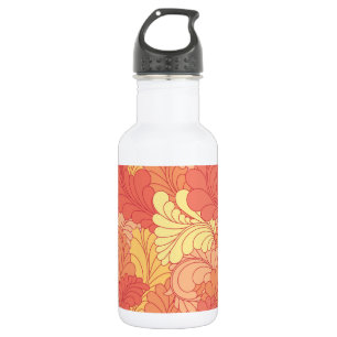 Botella De Agua Naranja Tangerina Retro Floral Paisley Feathers