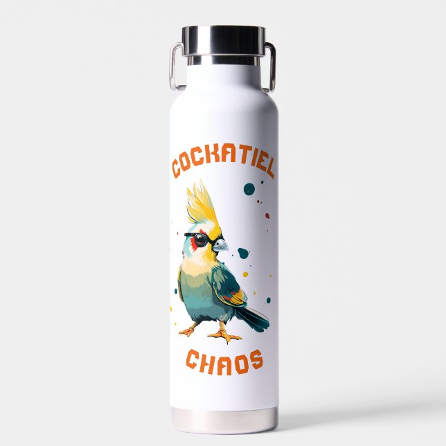 Botella De Agua Naranja Verde azulado amarillo Cockatiel de Guay (Delantero)