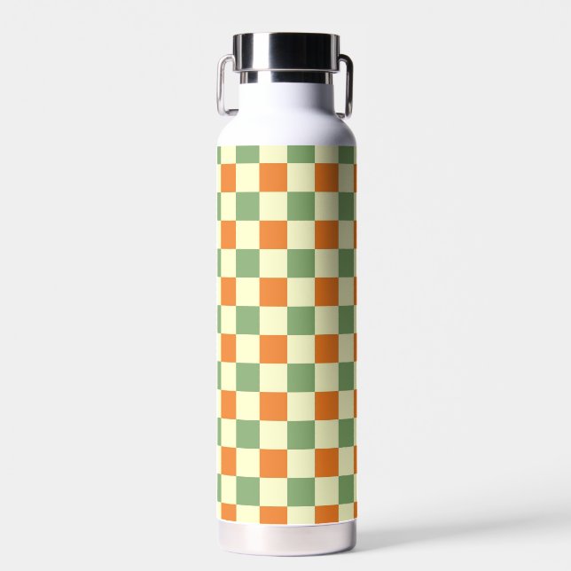 Botella De Agua Naranja Verde Brown Checkered Gingham Pattern (Delantero)