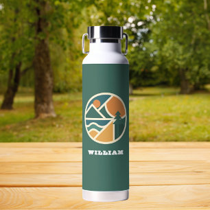 Botella De Agua Naranja verde retro Mountain Adventure Camping