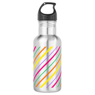 Botella De Agua Naranja verde rosado tropical rayas amarillas