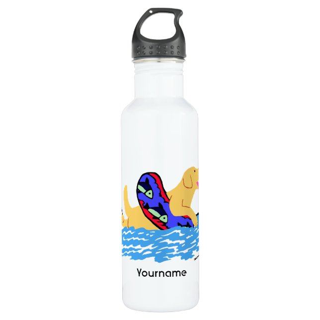 Botella De Agua Natación amarilla personalizada de Labrador (Anverso)