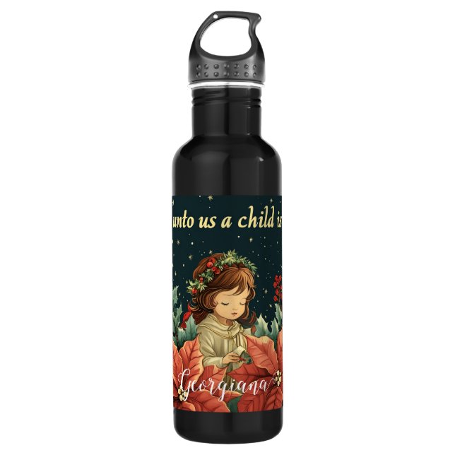 Botella De Agua Natividad bíblica personalizada niño y verso (Anverso)