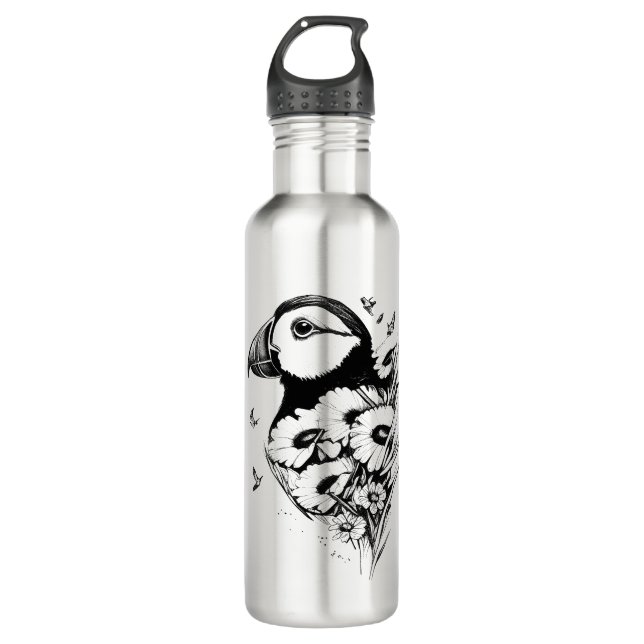 Botella De Agua Naturaleza animal salvaje de Puffin Tatuaje de art (Anverso)