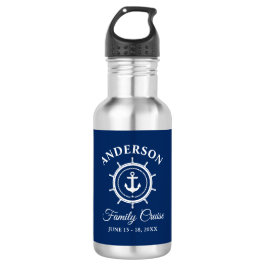 Botella De Agua Nautical Anchor Helm Nave Blue Family Cruise