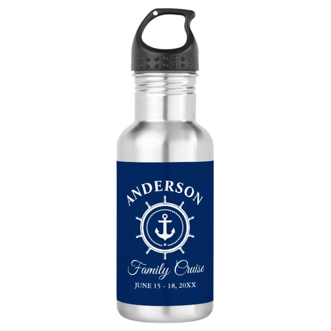 Botella De Agua Nautical Anchor Helm Nave Blue Family Cruise (Anverso)