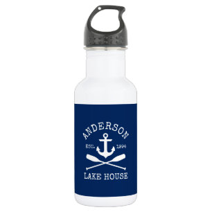 Botella De Agua Nautical Anchor Oars Family Lake House Naval Azul