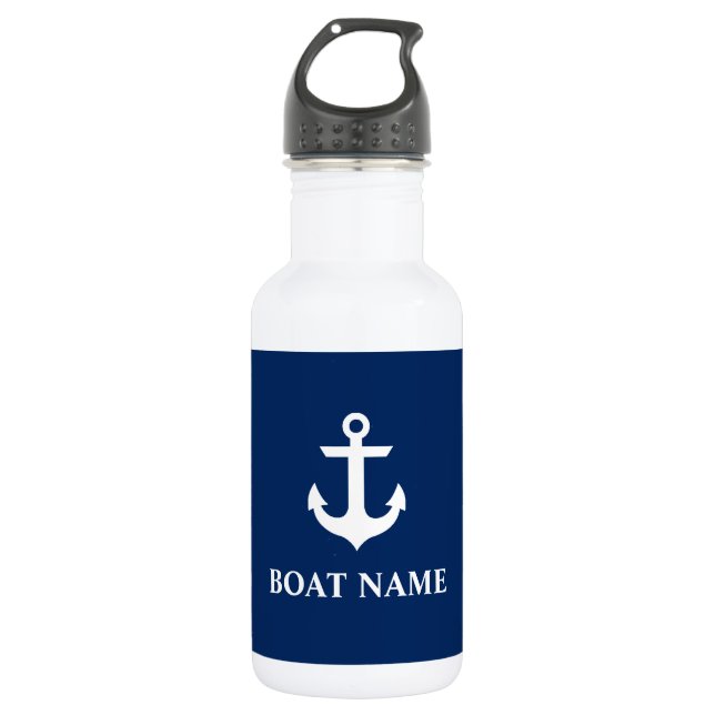 Botella De Agua Nautical Boat Name Anchor Navy Blue (Anverso)