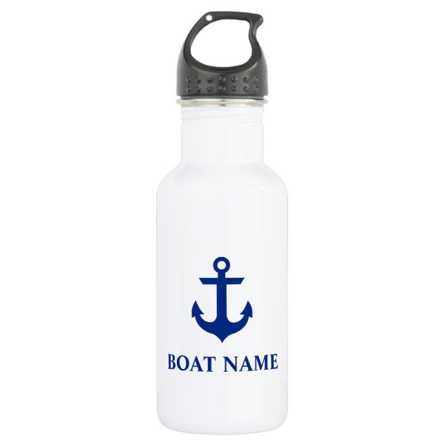 Botella De Agua Nautical Bote Nombre Anchor Blanco (Anverso)