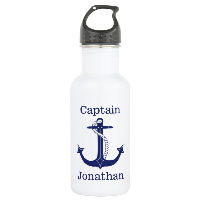 Botella De Agua Nautical Captain Blue Anchor Añadir nombre (Anverso)