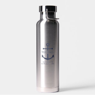 Botella De Agua Nautical Navy Blue Anchor Personalizado Groomsmen