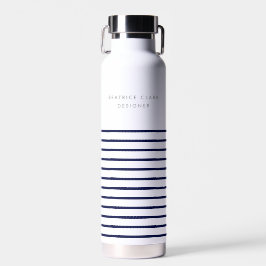 Botella De Agua Nautical Stripe Navy Blue Stylish Modern Wa