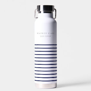 Botella De Agua Nautical Stripe Navy Blue Stylish Modern Wa