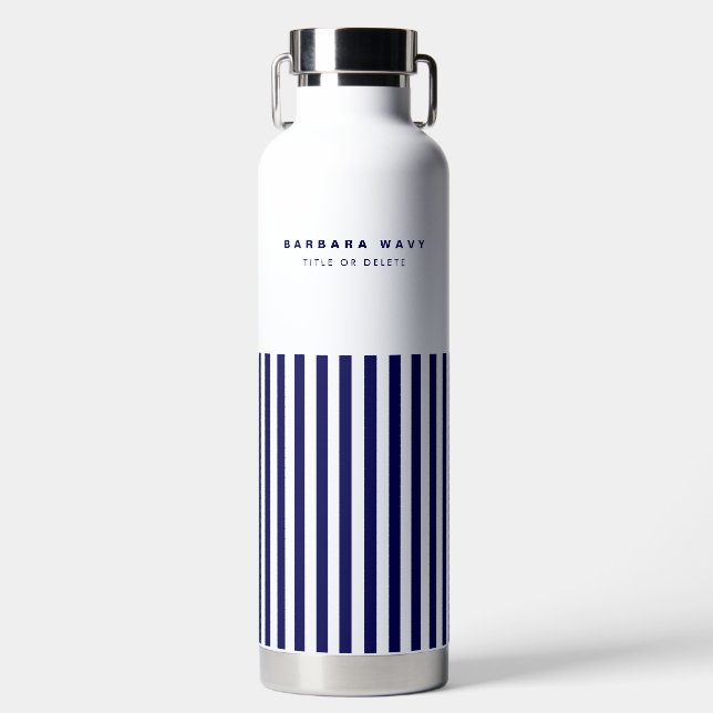 Botella De Agua Nautical Stripe Navy Blue Trendy Simple Stylish (Delantero)
