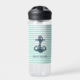 Botella De Agua Náutico,Ancla,Rayas Verde Menta